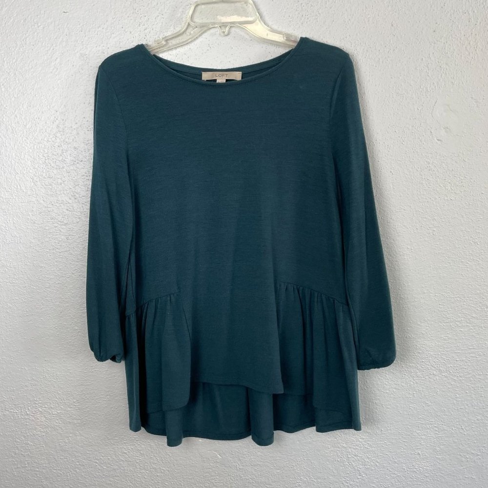 Ann Taylor LOFT Women's Green Long Sleeve Peplum Hi Low Hem Blouse - Size S